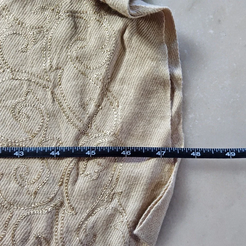 Coldwater Creek Embroidered Fringe Scarf Shawl Wrap Neutral Tan‎